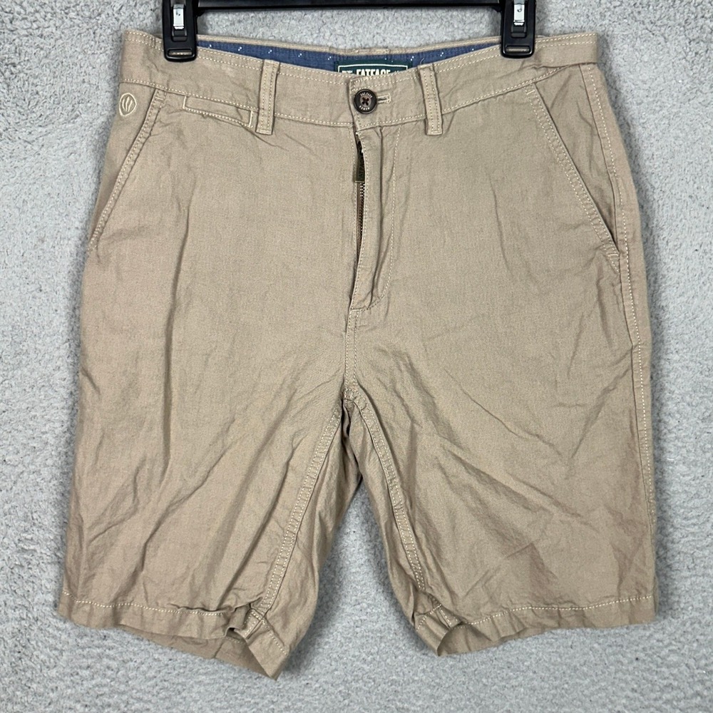 FatFace Linen Blend Shorts Mens 30X10 Khaki Chino Tan Casual Flat Front Casual